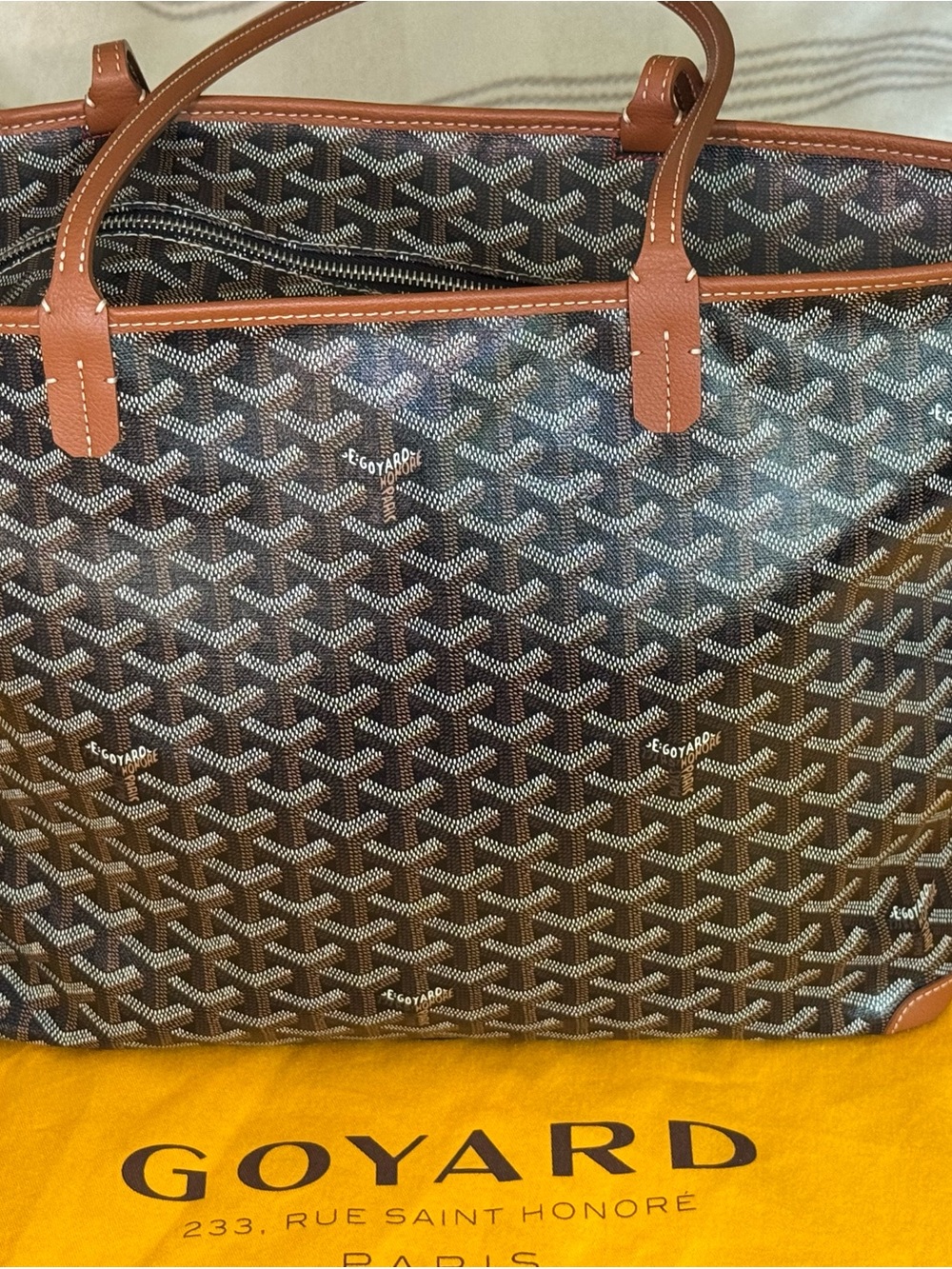 Goyard Brown Coated Canvas Tote with Tan Trim
